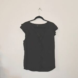 Black Ruffled Cap Sleeve Blouse